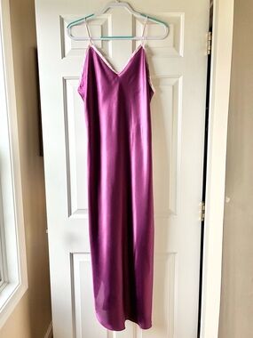 Jenelle of California Satin Maxi Slip Dress Sleeveless Eggplant Color Size L